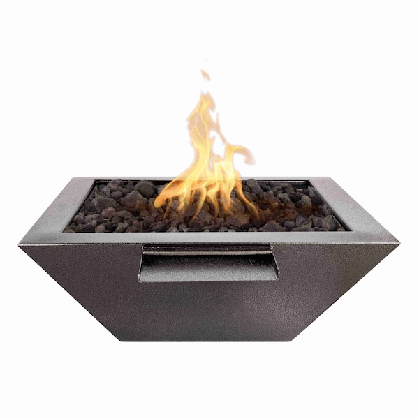 The Outdoor Plus 36 Square Maya Fire, Water Bowl, Powder Coated Metal, Silver Vein, Match Lit w/Flame Sense, Natural Gas - OPT-36SQPCFWFSML-SLV-NG