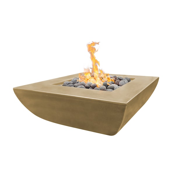 The Outdoor Plus 42 Square Avalon Fire Pit - GFRC Concrete - Brown - Match Lit with Flame Sense - Natural Gas - OPT-AVWLFP4242FSML-BRN-NG