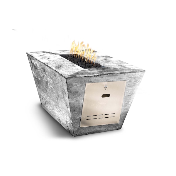 The Outdoor Plus 60 Rectangular Plymouth Fire Pit, Wood Grain GFRC Concrete, Match Lit w/Flame Sense, Liq. Propane - OPT-PLM6028LWFSML-IVY-LP