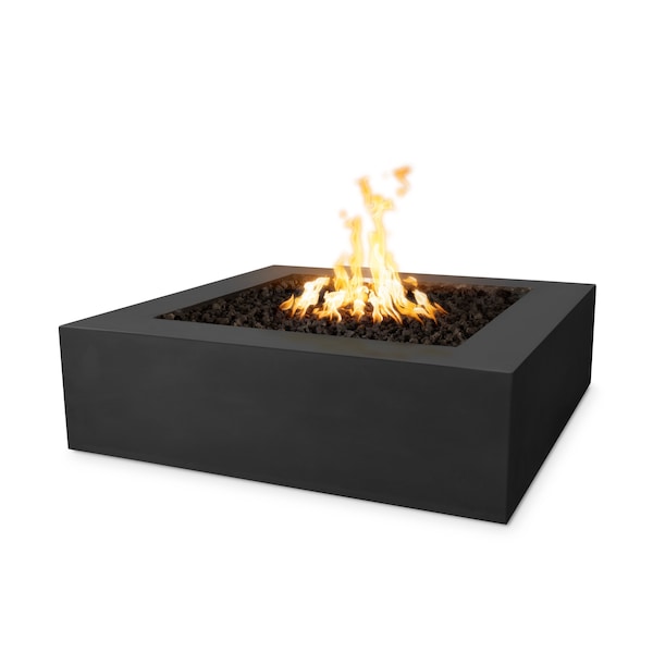 The Outdoor Plus 36 Square Quad Fire Pit - GFRC Concrete - Black - Low Voltage Electronic Ignition - Liquid Propane - OPT-QD36EKIT-BLK-LP