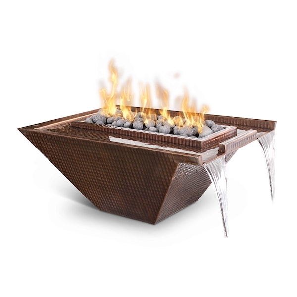 The Outdoor Plus 30 Nile Hammered Copper Fire & Water Bowl - Low Voltage Electronic Ignition - Liquid Propane - OPT-30NLCPFE12V-LP