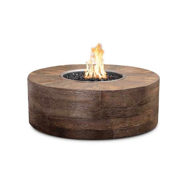 The Outdoor Plus 42 Round Seqouia Fire Pit, Wood Grain GFRC Concrete, Oak, Liquid Propane - OPT-SEQ42E12V-OAK-LP