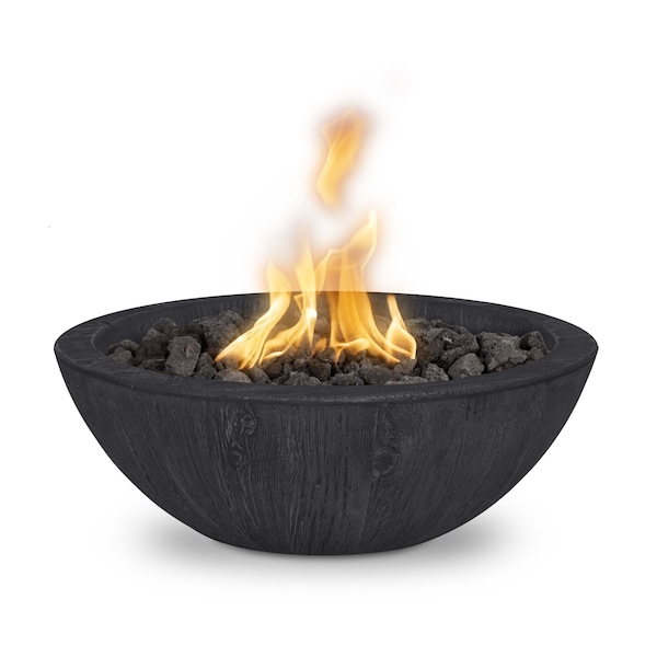 The Outdoor Plus 27 Round Sedona Fire Bowl, Wood Grain GFRC Concrete, Ebony, Natural Gas - OPT-27RWGFOE12V-EBN-NG