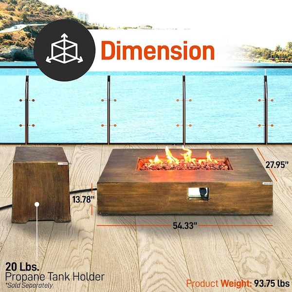 Serenelife Propane Gas Fire Pit Table - 50,000 BTU Square Gas Firepits with Cover for Outside - SLCNX76