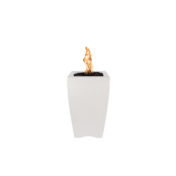The Outdoor Plus 20 Square Baston Fire Pillar, GFRC Concrete, White, Low Voltage Electronic Ignition, Liquid Propane - OPT-BSTON20E12V-LIM-LP