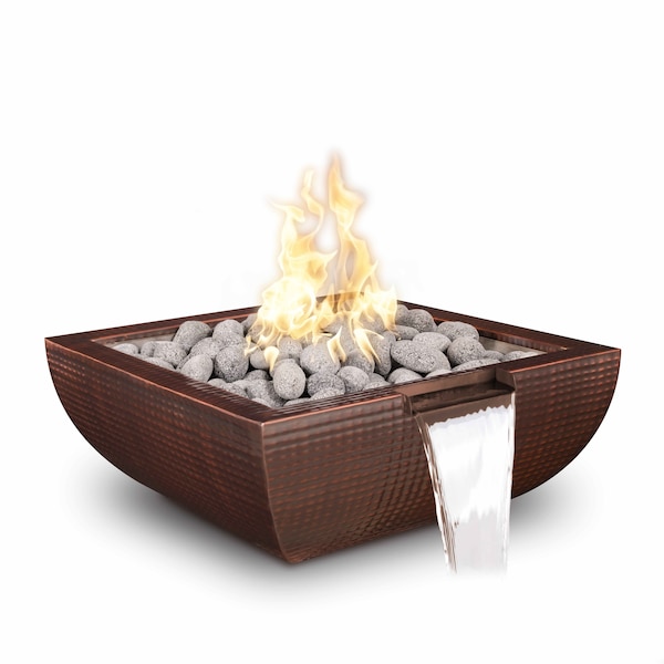 The Outdoor Plus 30 Square Avalon Fire & Water Bowl - Copper - Match Lit - Natural Gas - OPT-30AVCPFW-NG