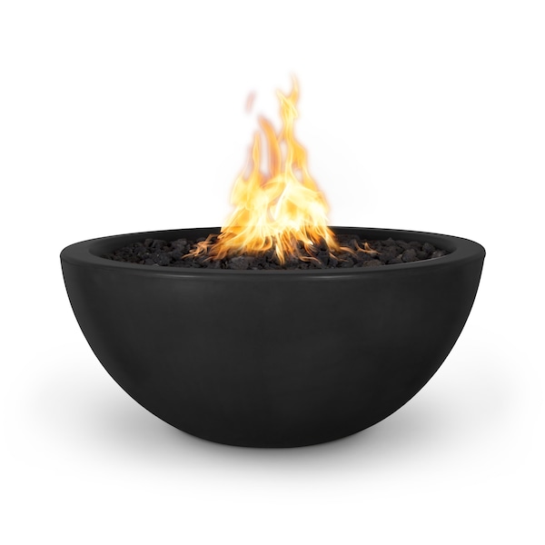 The Outdoor Plus 30 Round Luna Fire Bowl - GFRC Concrete - Black - Low Voltage Electronic Ignition - Natural Gas - OPT-LUNFO30E12V-BLK-NG