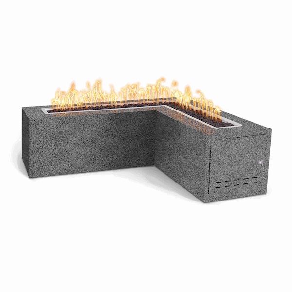 The Outdoor Plus 48 L-Shaped Whitney Fire Table, Powder Coated Metal, Silver Vein, Liquid Propane - OPT-WHTPC48E12V-SLV-LP