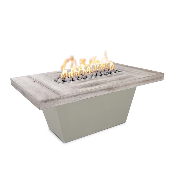 The Outdoor Plus Tacoma Wood Grain, Steel Fire Pit 48x30, Match Lit w/Flame Sense System, Ivory Concrete Top, Nat. Gas - OPT-TACW4830FSML-IVY-PEW-NG