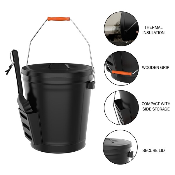 Pure Garden Metal Ash Bucket with Lid and Shovel - 50-210
