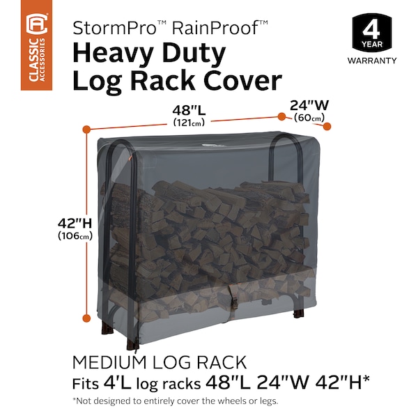 Classic Accessories StormPro RainProof Heavy-Duty Log Rack Cover, 48"L x 24"W x 42" H - 52-230-031001-EC