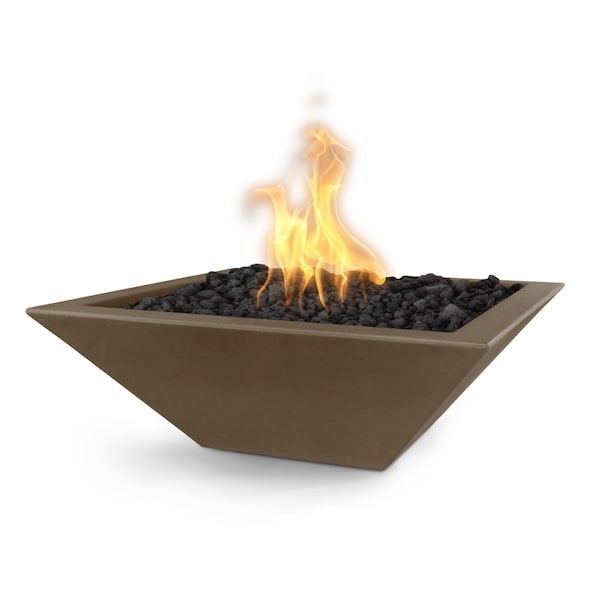 The Outdoor Plus 30 Square Maya Fire Bowl - GFRC Concrete - Chocolate - Match Lit - Natural Gas - OPT-30SFO-CHC-NG