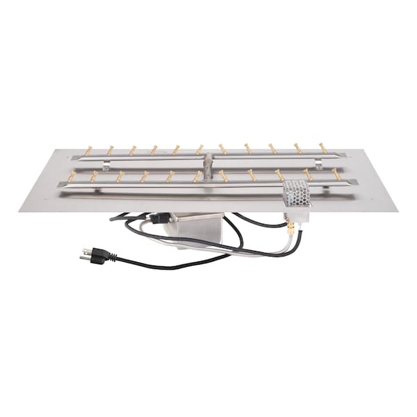 The Outdoor Plus 12x24 Rectangular Flat Pan and 6x18 SS Bullet 'H' Burner - Plug & Play Electronic Ignition - OPT-BFP1224RSSE110