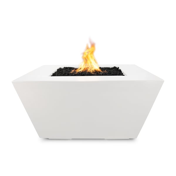 The Outdoor Plus 50 Square Redan Fire Pit - GFRC Concrete - White - Match Lit with Flame Sense - Liquid Propane - OPT-RDN50FSML-LIM-LP