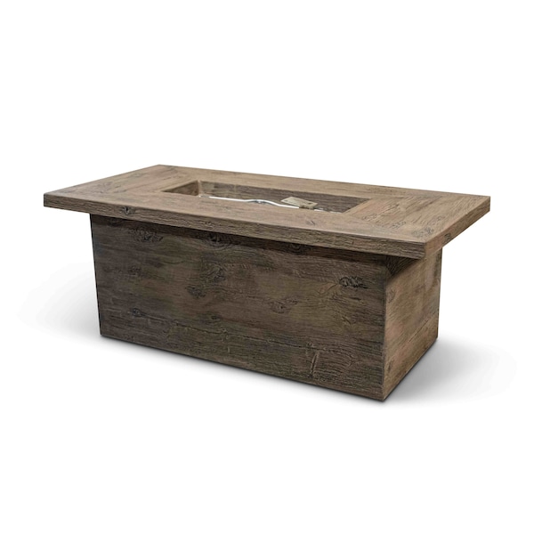 The Outdoor Plus 60 Rectangular Grove Fire Table, Wood Grain GFRC Concrete, Play Electronic Ignition, Liq. Propane - OPT-GRVWG60EKIT-EBN-LP