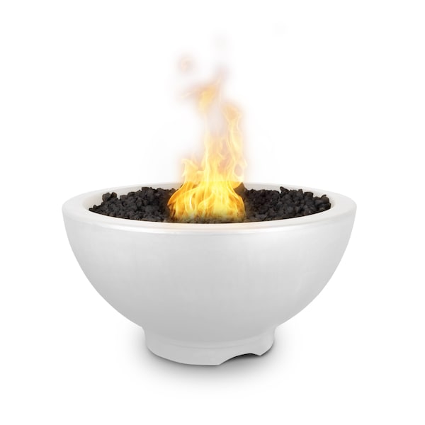 The Outdoor Plus 38 Round Sonoma Fire Pit - GFRC Concrete - White - Low Voltage Electronic Ignition - Natural Gas - OPT-SONMA38E12V-LIM-NG