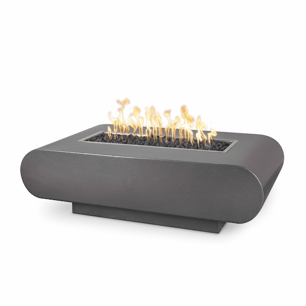 The Outdoor Plus 84 Rectangular La Jolla Fire Pit, Powder Coated Metal, Silver Vein, Play Electronic Ignition, Nat. Gas - OPT-LAJPC84EKIT-SLV-NG