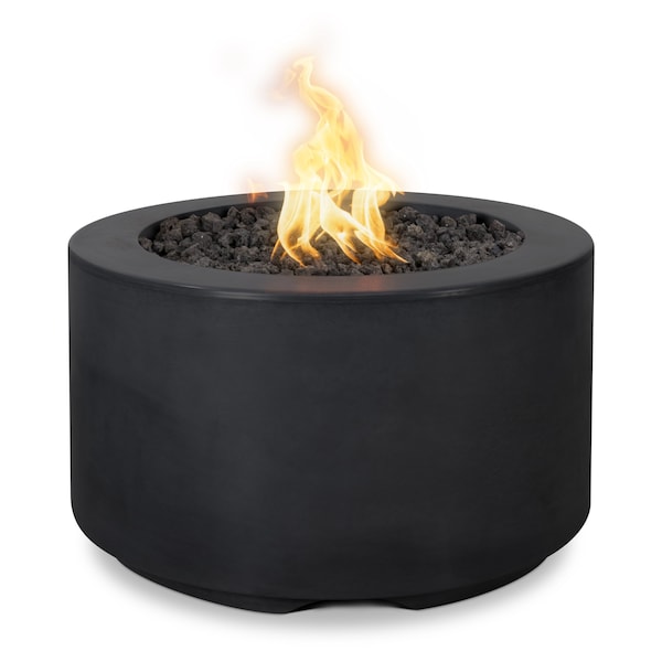 The Outdoor Plus 32 Round Florence Fire Pit, GFRC Concrete, Black, Spark Ignition with Flame Sense, Liquid Propane - OPT-FL3218FSEN-BLK-LP