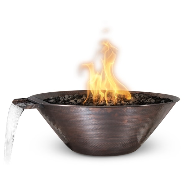 The Outdoor Plus 31 Round Remi Fire & Water Bowl - Copper - Match Lit - Natural Gas - OPT-31RCFW-NG