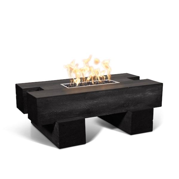 The Outdoor Plus 60 Rectangular Palo Fire Pit, Wood Grain GFRC Concrete, Ebony, Liquid Propane - OPT-PAL60E12V-EBN-LP