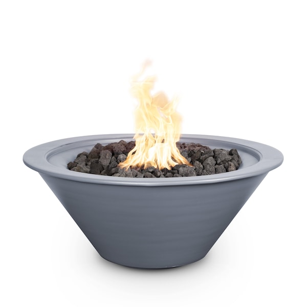 The Outdoor Plus 36 Round Cazo Fire Bowl, Powder Coated Metal, Gray, Low Voltage Electronic Ignition, Liquid Propane - OPT-R36PCFOE12V-GRY-LP