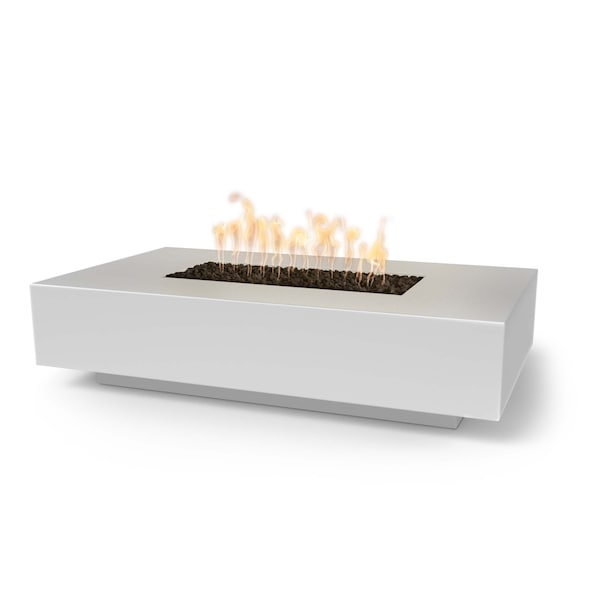 The Outdoor Plus 66 Rectangular Cabo Fire Pit - GFRC Concrete - White - Match Lit - Natural Gas - OPT-CBLN66-LIM-NG