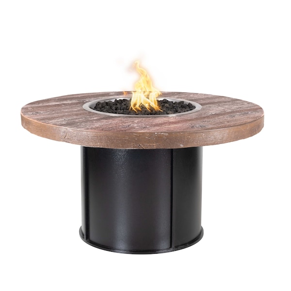 The Outdoor Plus Fresno Wood Grain, Steel Fire Pit 60, Match Lit w/Flame Sense System, Ivory Concrete Top, Liq. Propane - OPT-FRS60FSML-IVY-BLK-LP