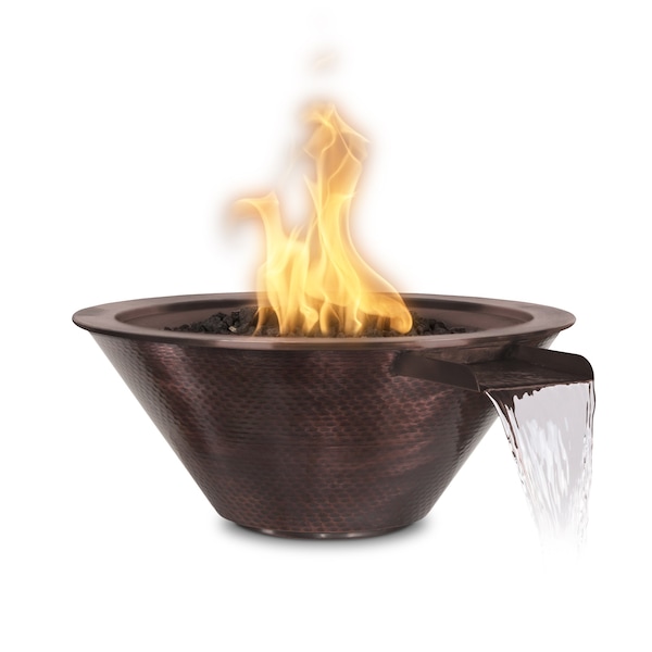 The Outdoor Plus 24 Round Cazo Fire & Water Bowl - Copper - Low Voltage Electronic Ignition - Natural Gas - OPT-101-24NWCBE12V-NG