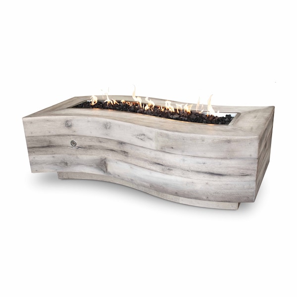 The Outdoor Plus 72 Rectangular Big Sur Fire Pit - Wood Grain GFRC Concrete - Ivory - Match Lit - Natural Gas - OPT-BGSR72-IVY-NG