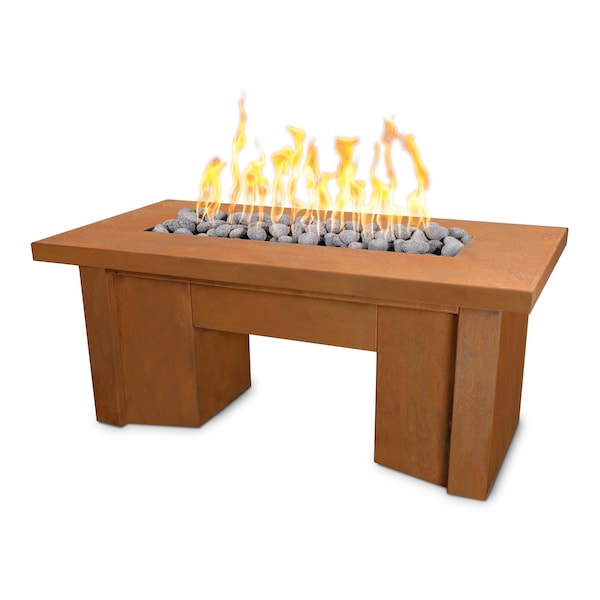 The Outdoor Plus 60 Rectangular Alameda Fire Table - Corten Steel - Low Voltage Electronic Ignition - Natural Gas - OPT-ALMCS60E12V-NG