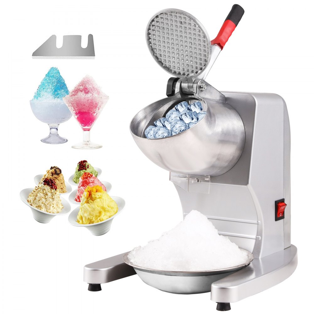 VEVOR Ice Crushers Machine, 220lbs Per Hour Electric Snow Cone Maker with 4 Blades, Stainless Steel Shaved Ice Machine with Cover and Bowl, 300W Ice Shaver Machine for Home and Commercial Use, Silver - SBJBXS220300WSNSVV1
