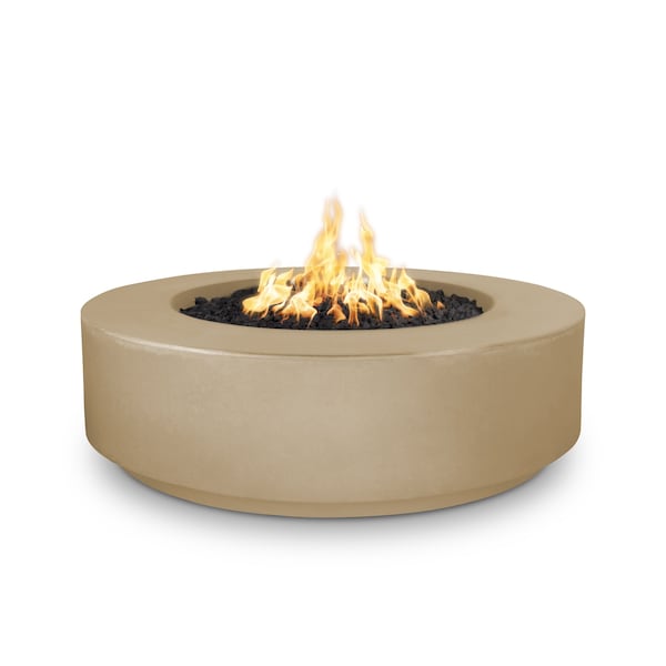 The Outdoor Plus 42 Round Florence Fire Pit, GFRC Concrete, Brown, Low Voltage Electronic Ignition, Liquid Propane - OPT-FL4224E12V-BRN-LP