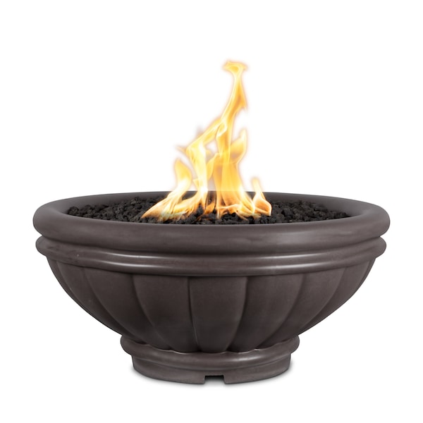 The Outdoor Plus 36 Round Roma Fire Bowl - GFRC Concrete - Chestnut - Low Voltage Electronic Ignition - Natural Gas - OPT-ROMFO36E12V-CST-NG