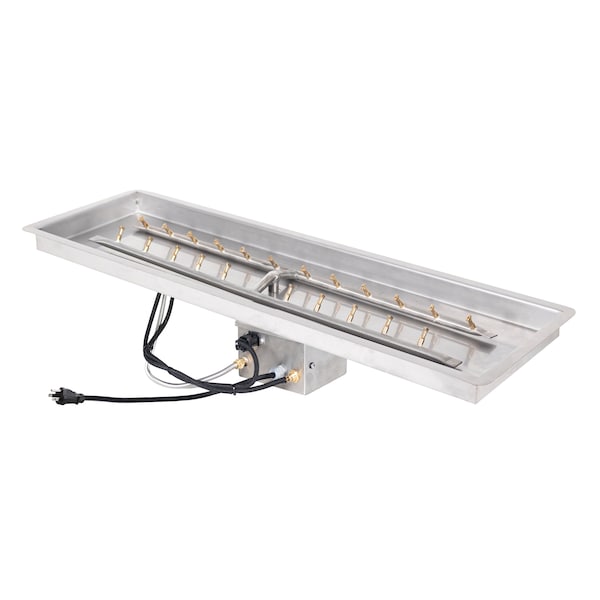 The Outdoor Plus 12x24 Rectangular Drop-in Pan, 6x18 Brass Bullet 'H' Burner, Match Lit w/Flame Sense, Liq. Propane - OPT-BP1224RDFSML-LP