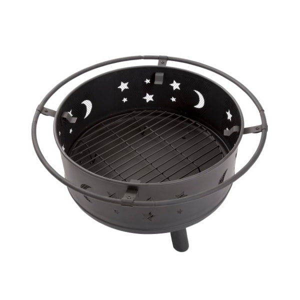 Nature Spring Nature Spring 30 inch Fire Pit- Outdoor Steel Patio Ring with Cover- Stars and Moon Cut Outs - 147711KCX
