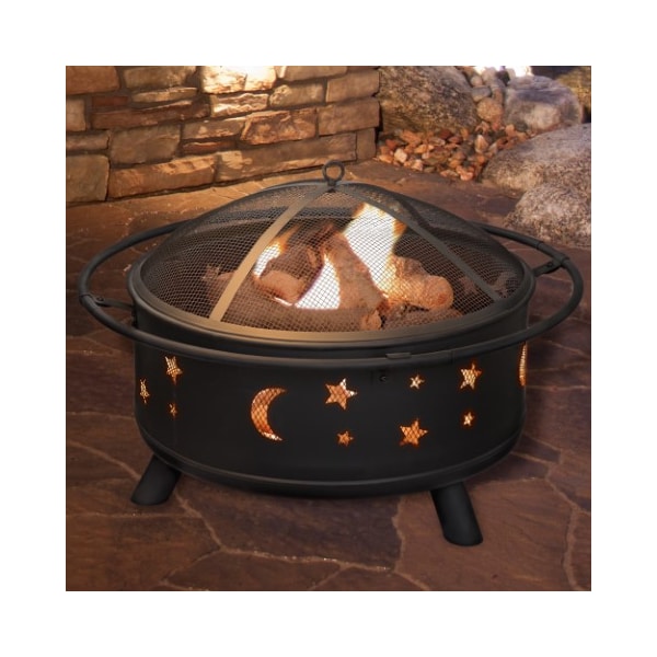 Nature Spring Nature Spring 30 inch Fire Pit- Outdoor Steel Patio Ring with Cover- Stars and Moon Cut Outs - 147711KCX