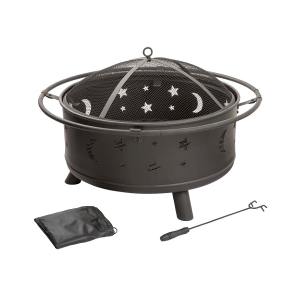 Nature Spring Nature Spring 30 inch Fire Pit- Outdoor Steel Patio Ring with Cover- Stars and Moon Cut Outs - 147711KCX