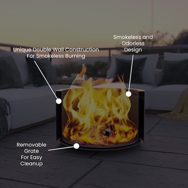 Flash Furniture 27 Black Outdoor Smokeless Fire Pit - BLN-HY-B-2201FP-03PC-BK-GG