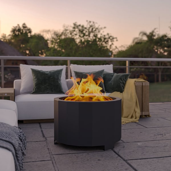 Flash Furniture 27 Black Outdoor Smokeless Fire Pit - BLN-HY-B-2201FP-03PC-BK-GG