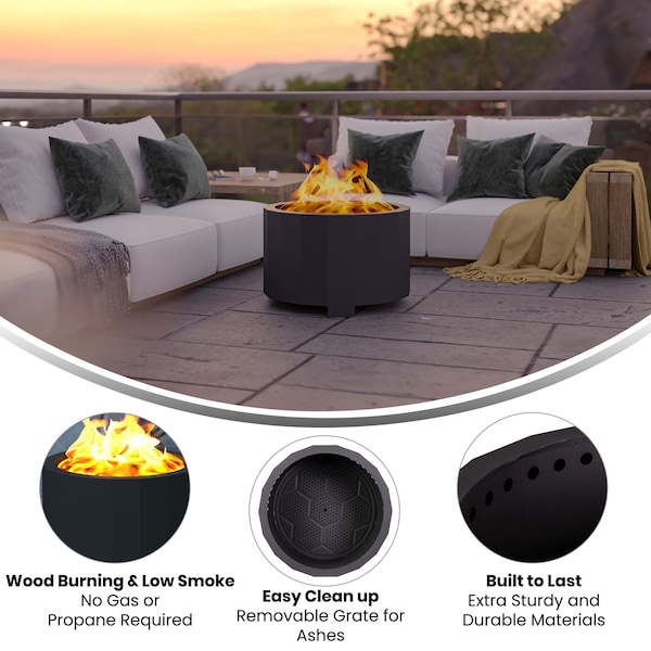 Flash Furniture 27 Black Outdoor Smokeless Fire Pit - BLN-HY-B-2201FP-03PC-BK-GG