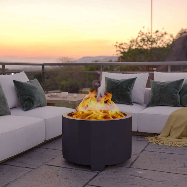 Flash Furniture 27 Black Outdoor Smokeless Fire Pit - BLN-HY-B-2201FP-03PC-BK-GG