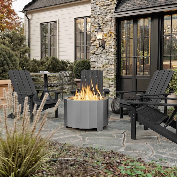 Flash Furniture Titus 27 inch Smokeless Outdoor Firepit, Natural Wood Burning w/Waterproof Cover, Stainless Steel - BLN-HY-B-2201FP-03-27-SS-GG