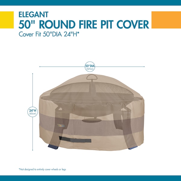 Duck Covers Elegant Swiss Coffee Patio Round Fire Pit Cover, 50" Dia x 24"H - LFPR5024
