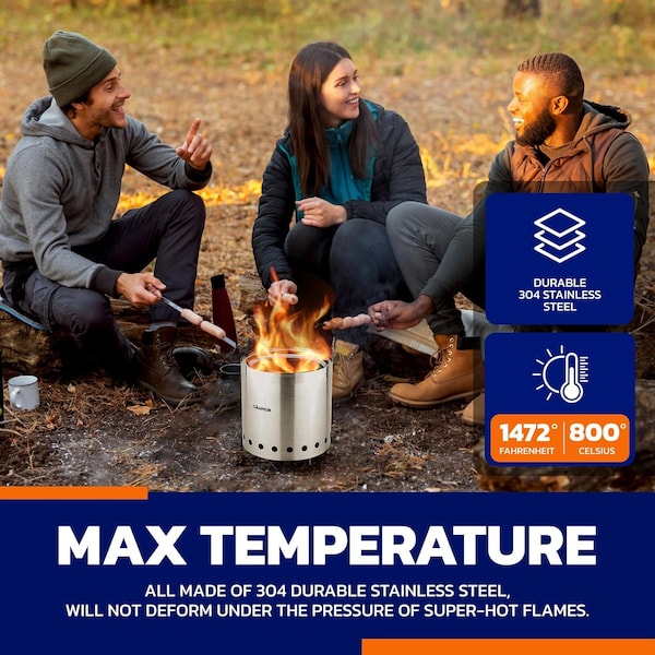 Campior Wood Burning Fire Pit Stove, Smokeless, Stainless Steel, Removable Ash Pan, Stand, Carry Bag - LFSTVM33