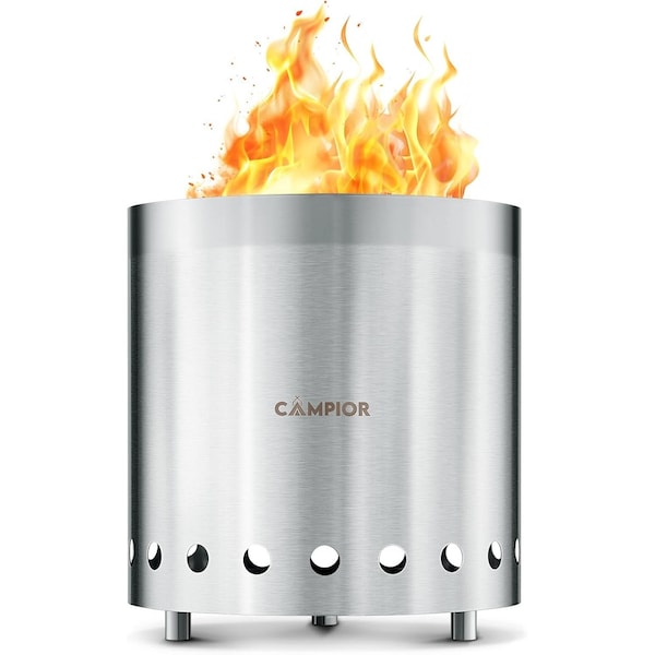 Campior Wood Burning Fire Pit Stove, Smokeless, Stainless Steel, Removable Ash Pan, Stand, Carry Bag - LFSTVM33