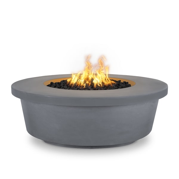 The Outdoor Plus 48 Round Tempe Fire Pit - GFRC Concrete - Gray - Spark Ignition with Flame Sense - Liquid Propane - OPT-TEM48FSEN-GRY-LP