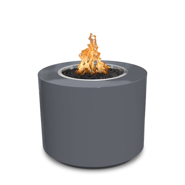 The Outdoor Plus 30 Round Beverly Fire Pit - Powder Coated Metal - Gray - Match Lit with Flame Sense - Natural Gas - OPT-30PCBFSML-GRY-NG