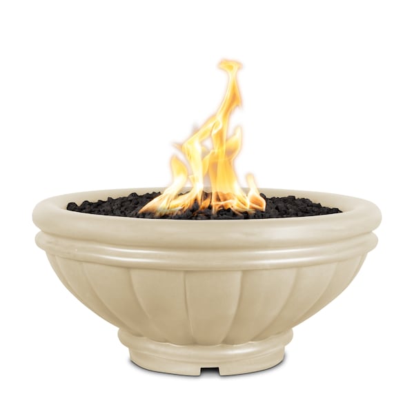 The Outdoor Plus 36 Round Roma Fire Bowl - GFRC Concrete - Vanilla - Low Voltage Electronic Ignition - Natural Gas - OPT-ROMFO36E12V-VAN-NG