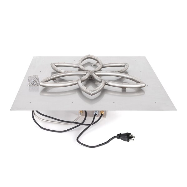 The Outdoor Plus 18 x 18 Square Flat Pan & 12 Lotus Stainless Steel Burner - Low Voltage Electronic Ignition - OPT-FSLB18E12