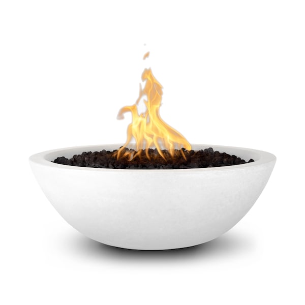 The Outdoor Plus 33 Round Sedona Fire Bowl - GFRC Concrete - White - Match Lit with Flame Sense - Natural Gas - OPT-33RFOFSML-LIM-NG